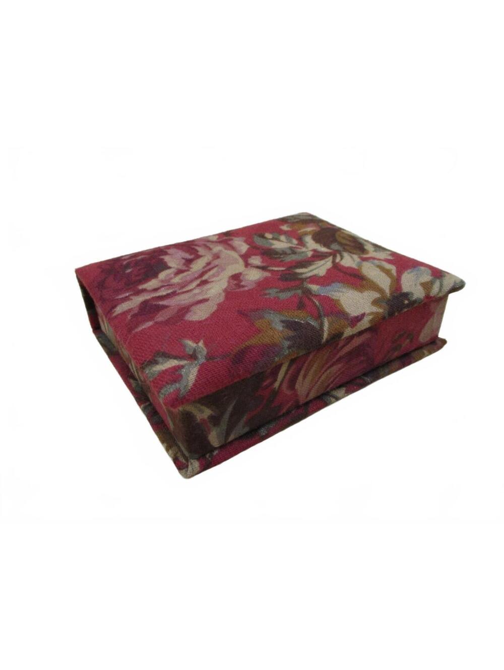 Vintage Floral Fabric Covered Jewelry Box Padded Hinged Keepsake Storage Case